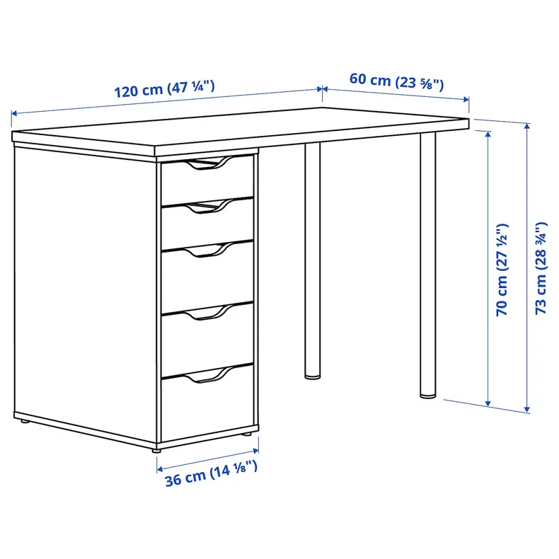 IKEA LAGKAPTEN ЛАГКАПТЕН / ALEX АЛЕКС, письмовий стіл, білий/чорно-коричневий, 120x60 см 594.168.65 фото №6