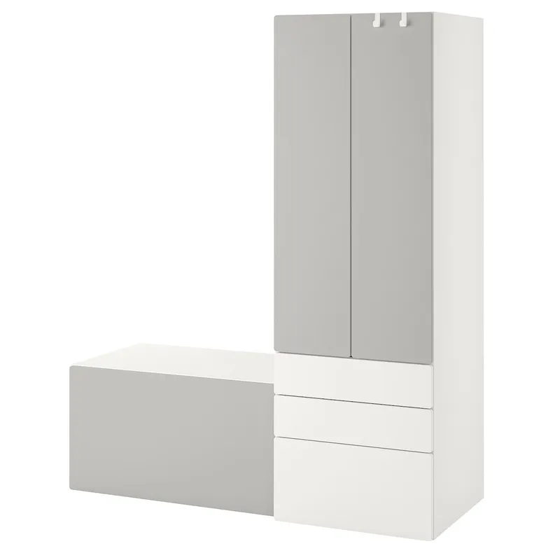 IKEA SMÅSTAD СМОСТАД / PLATSA ПЛАТСА, комбинация д / хранения, белый серый со скамейкой, 150x57x181 см 194.312.26 фото №1