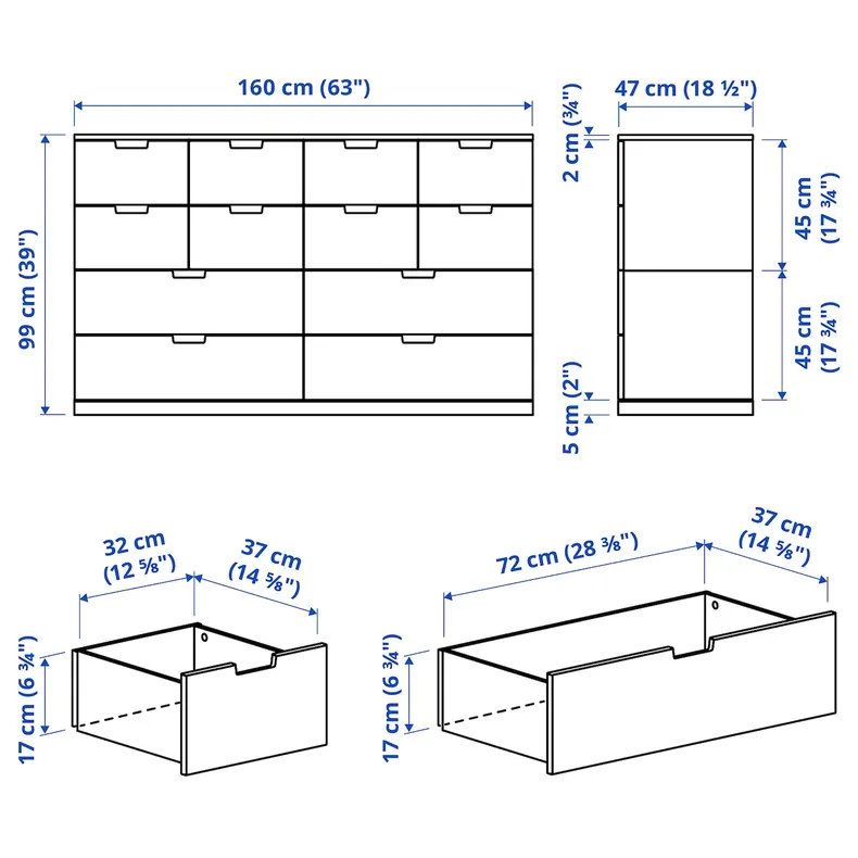 IKEA NORDLI НОРДЛИ, комод с 12 ящиками, белый, 160x99 см 592.394.91 фото №7