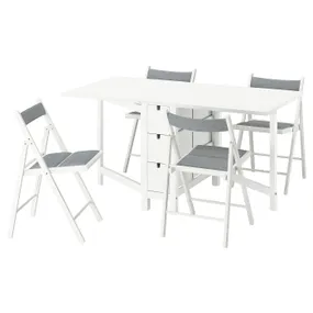 IKEA NORDEN НОРДЕН / FRÖSVI ФРЕСВІ, стіл+4 стільці, білий/КНІСА світло-сірий, 26/89/152 см 895.688.19 фото