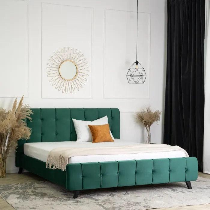 Кровать двуспальная бархатная MEBEL ELITE LINO Velvet, 160x200 см, Зеленый фото №3