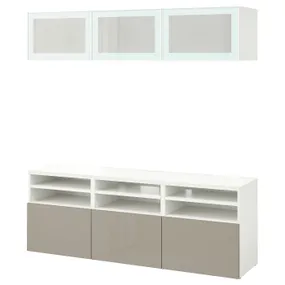 IKEA BESTÅ БЕСТО, комбінація шаф для тв / скляні дверц, біле скло / Selsviken high gloss / бежеве матове скло, 180x42x192 см 494.887.87 фото