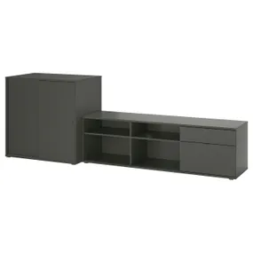 IKEA VIHALS ВІХАЛЬС, комбінація шаф для телевізора, темно-сірий, 275x47x90 см 395.211.55 фото