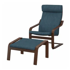 IKEA POÄNG ПОЕНГ, крісло та підставка для ніг, коричневий / ХІЛЛАРЕД темно-синій 194.842.86 фото