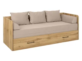 BRW Розкладне ліжко Tetrix дуб вотан 80-160x200 з контейнером для матраца та подушками бежевого кольору, вотан-дуб LOZ/80/160_KPL-DWO/MODONE_9702 фото