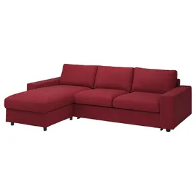 IKEA VIMLE ВИМЛЕ, 3-местный диван-кровать с козеткой, с широкими подлокотниками/Lejde красный/коричневый 195.375.53 фото