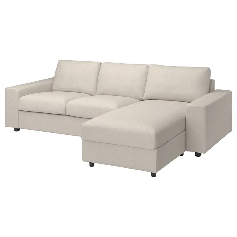 IKEA VIMLE ВИМЛЕ, 3-местный диван с козеткой, с широкими подлокотниками / бежевый с пунцовым оттенком 294.012.95 фото №1