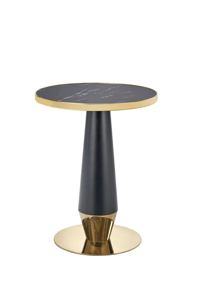 Обідній стіл HALMAR MOLINA 59x59 см, чорний мармур / чорний / золото фото №1