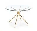 Кухонный стол HALMAR RONDO 110x110 см, столешница - прозрачная, ножки - золотые фото thumb №1