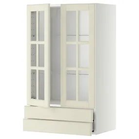 IKEA METOD МЕТОД / MAXIMERA МАКСІМЕРА, шафа навісна, 2 скл дверцят / 2 шухл, білий / БУДБІН кремово-білий, 60x100 см 993.949.94 фото