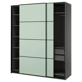 IKEA PAX ПАКС / MEHAMN МЕХАМН, гардероб с раздвижными дверьми, темно-серый / 2стр светло-зеленый, 200x66x236 см 195.517.56 фото