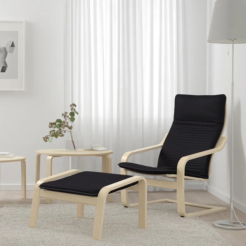 IKEA POÄNG ПОЕНГ, крісло та підставка для ніг, березовий шпон / КНІСА чорний 194.842.05 фото №2