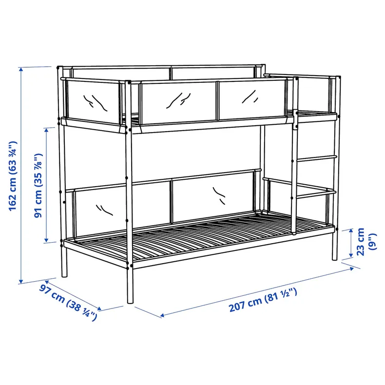 IKEA VITVAL ВІТВАЛЬ, каркас 2-ярусного ліжка, білий/світло-сірий, 90x200 см 804.112.72 фото №7