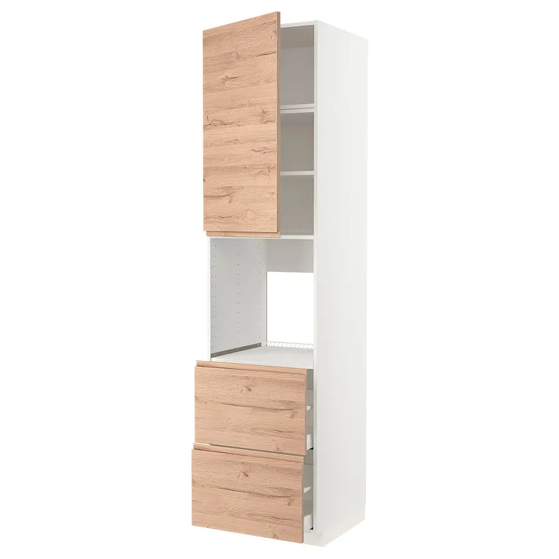 IKEA METOD МЕТОД / MAXIMERA МАКСІМЕРА, висока шафа для духовки+дверц / 2шухл, білий / Voxtorp імітація. дуб, 60x60x240 см 894.667.26 фото №1