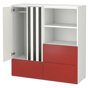 IKEA SMÅSTAD СМОСТАД / PLATSA ПЛАТСА, комбинация д / хранения, белый красный / полосатый с 3 ящиками, 120x42x123 см 195.499.85 фото