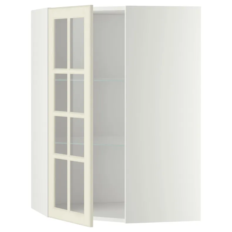 IKEA METOD МЕТОД, кутова настін шафа, полиці / скл двер, білий / БУДБІН кремово-білий, 68x100 см 393.949.87 фото №1