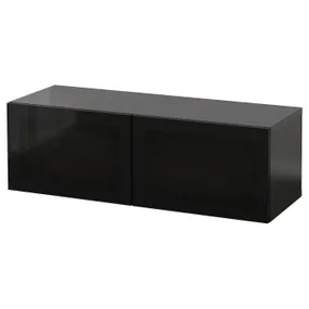 IKEA BESTÅ БЕСТО, настінна комбінація шаф, чорно-коричневий ГЛАССВІК/чорний димчасте скло, 120x42x38 см 994.410.85 фото