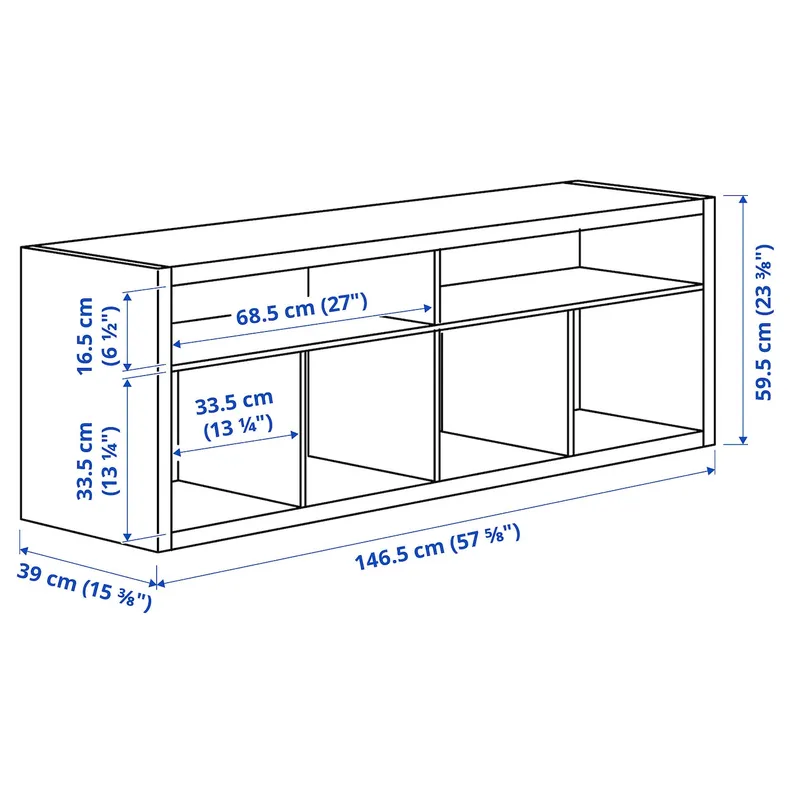 IKEA KALLAX КАЛЛАКС, тумба під телевізор, чорний і коричневий, 147x60 см 105.620.90 фото №5