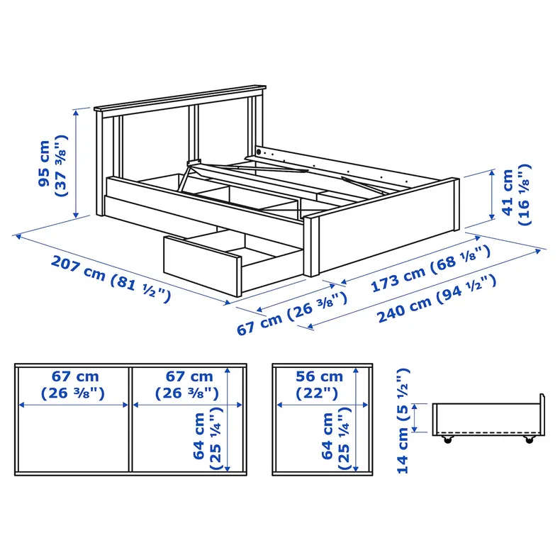 IKEA SONGESAND СОНГЕСАНД, каркас ліжка, 2 коробки для зберіг, білий / ЛЕНСЕТ, 160x200 см 892.412.56 фото №11