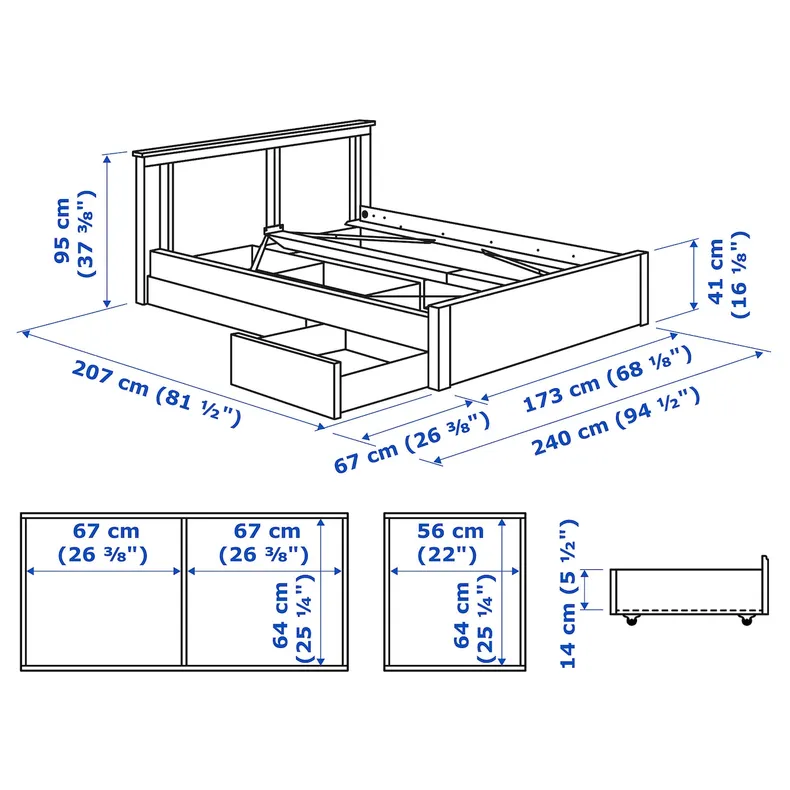 IKEA SONGESAND СОНГЕСАНД, каркас кровати с 2 ящиками, белый / Лёнсет, 160x200 см 892.412.56 фото №11