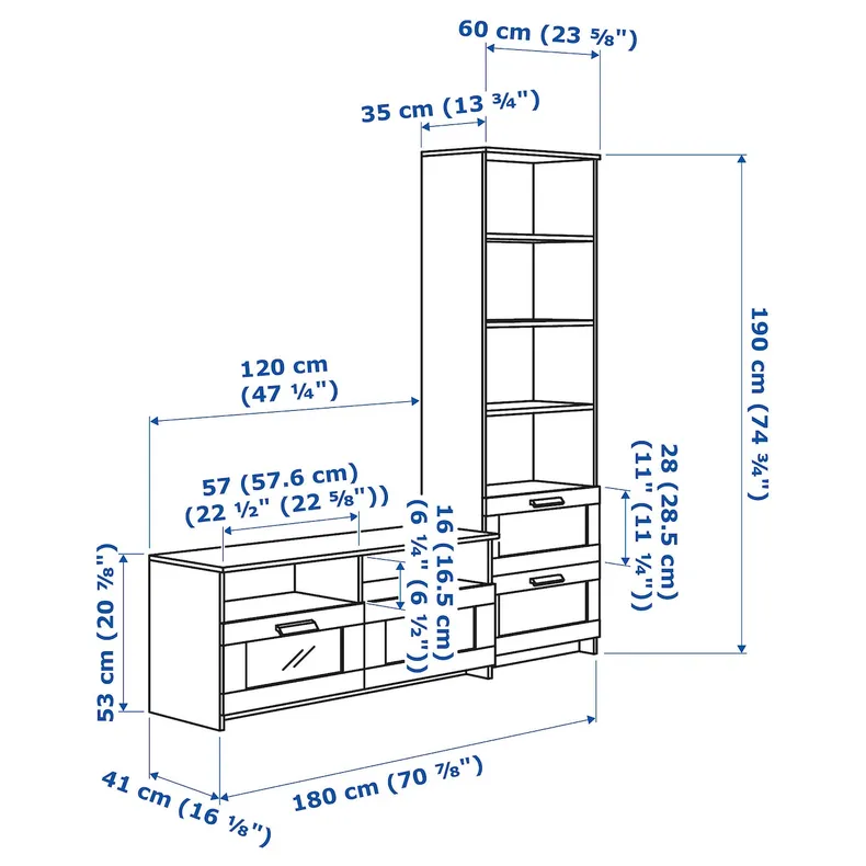 IKEA BRIMNES БРІМНЕС, комбінація шаф для телевізора, білий, 180x41x190 см 391.843.43 фото №5