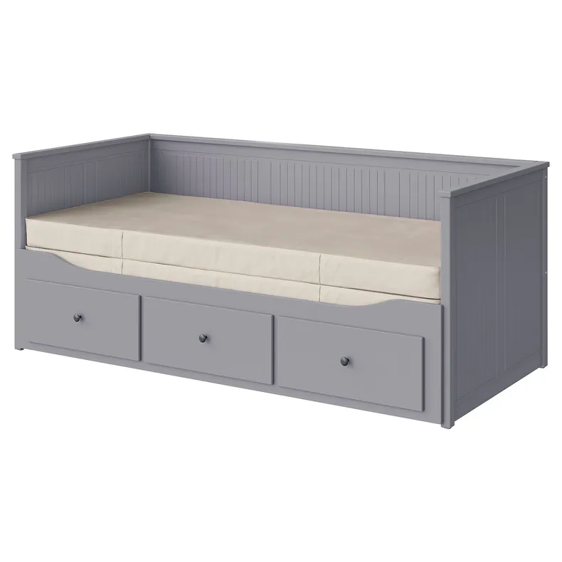 IKEA HEMNES ХЕМНЭС, кушетка с 2 матрасами / 3ящиками, серый / Ваннарейд твердый, 80x200 см 993.909.48 фото №1