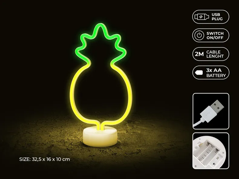 BRW Світлодіодна ананасова неонова настільна лампа мікс жовто-зелена 093830 фото №3