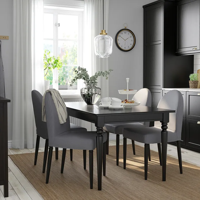 IKEA INGATORP ІНГАТОРП / DANDERYD ДАНДЕРЮД, стіл+4 стільці, чорний чорний / сірий сірий, 155 / 215 см 794.839.67 фото №2