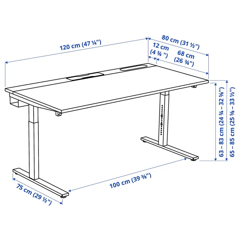 IKEA MITTZON МИТТЗОН, письменный стол, черный шпон ясеня / черный, 120x80 см 995.260.70 фото №6