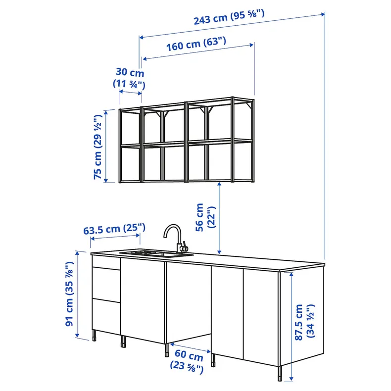 IKEA ENHET ЕНХЕТ, кухня, білий / імітація. дуб, 243x63.5x222 см 293.378.03 фото №3