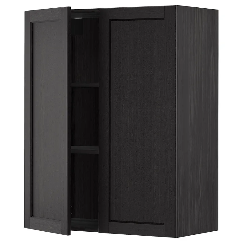IKEA METOD МЕТОД, навесной шкаф с полками / 2дверцы, черный / Лерхиттан с черными пятнами, 80x100 см 694.663.55 фото №1