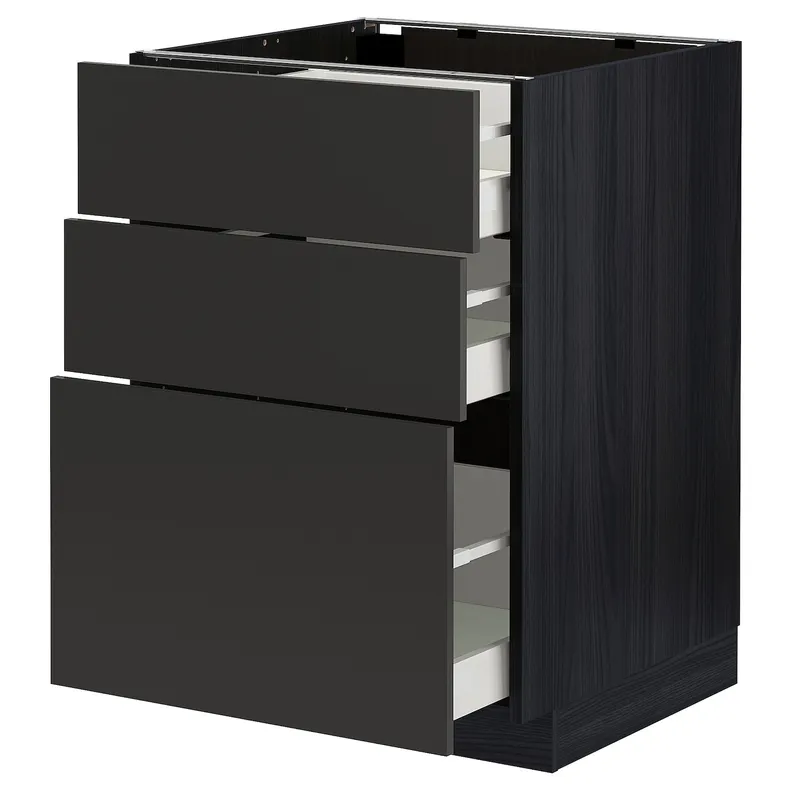 IKEA METOD МЕТОД / MAXIMERA МАКСИМЕРА, напольный шкаф с 3 ящиками, черный / никебо матовый антрацит, 60x60 см 694.987.90 фото №1