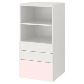 IKEA SMÅSTAD СМОСТАД / PLATSA ПЛАТСА, книжкова шафа, білий блідо-рожевий/з 3 шухлядами, 60x57x123 см 493.878.11 фото