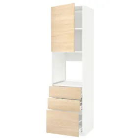 IKEA METOD МЕТОД / MAXIMERA МАКСИМЕРА, высокий шкаф д / духовки / дверь / 3ящика, белый / аскерсундский узор светлый ясень, 60x60x220 см 094.643.02 фото