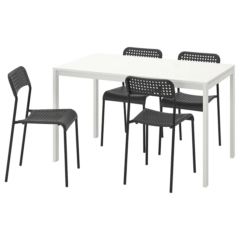 IKEA MELLTORP МЕЛЬТОРП / ADDE АДДЕ, стіл+4 стільці, білий / чорний, 125 см 791.614.86 фото №1