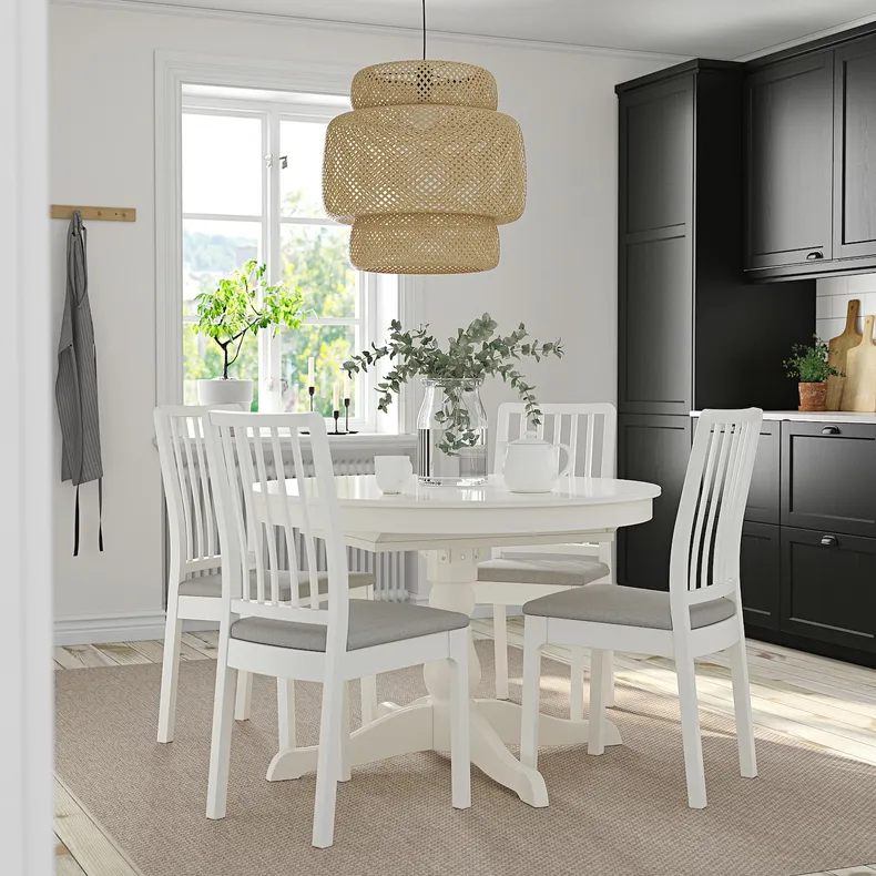IKEA INGATORP ІНГАТОРП / EKEDALEN ЕКЕДАЛЕН, стіл+4 стільці, білий білий / ОРРСТА світло-сірий, 110 / 155 см 194.827.01 фото №2