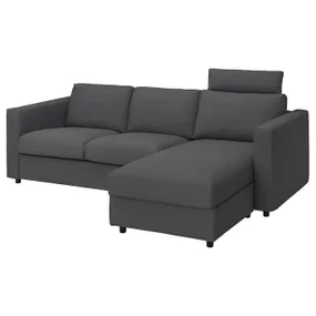 IKEA VIMLE ВИМЛЕ, 3-местный диван с козеткой, с подголовником/Галларп серый 893.991.24 фото