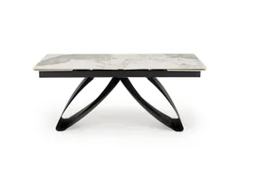 Раскладной стол HALMAR HILARIO 180-260х90 см, столешница - белый мрамор, ножки - черные фото