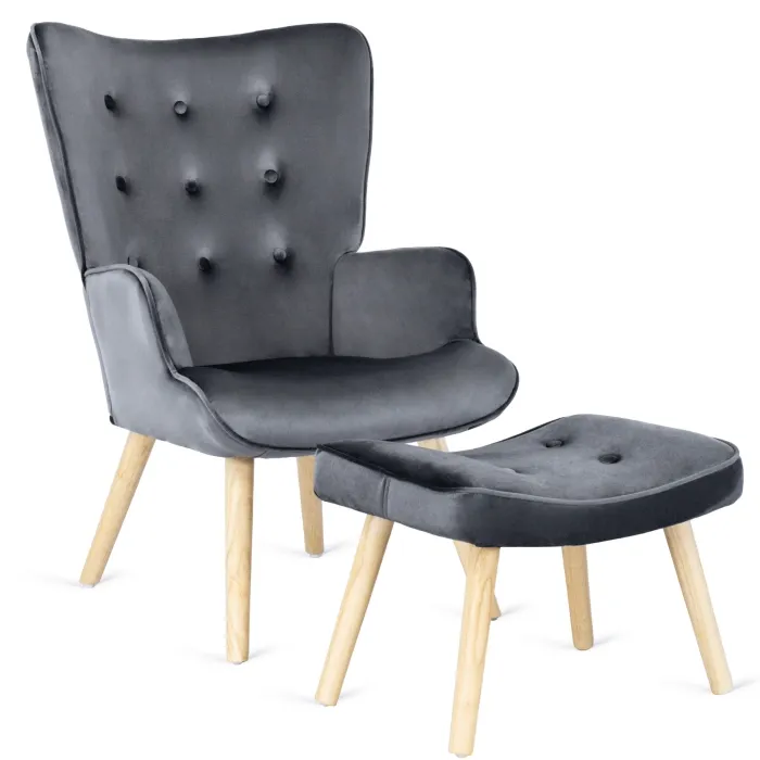 Крісло м'яке оксамитове з підставкою для ніг MEBEL ELITE LOZANO Velvet, Сірий фото №1