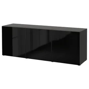 IKEA BESTÅ БЕСТО, комбинация для хранения с дверцами, черный / коричневый / глассвик черный / тонированное стекло, 180x42x65 см 293.250.70 фото