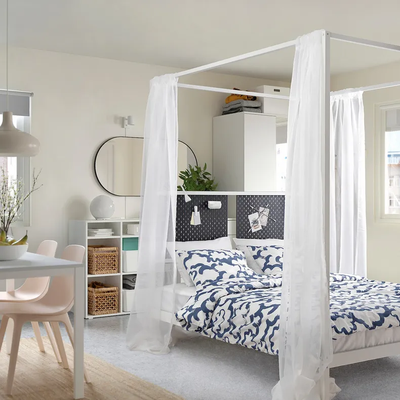 IKEA VITARNA ВІТАРНА, каркас ліжка із балдахіном, білий ЛУРОЙ/СКОДІС чорний, 140x200 см 395.562.58 фото №3