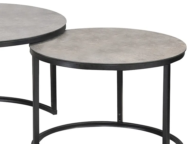 Комплект журнальных столиков (2 шт круглые) SIGNAL ATLANTA A. 80х45 см / 60х42 см, серый мрамор / черный мат фото №4