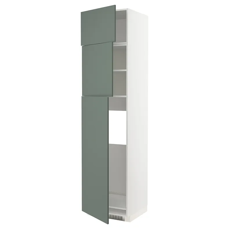 IKEA METOD МЕТОД, висока шафа для холодиль, 3 дверцят, білий / БОДАРП сіро-зелений, 60x60x240 см 494.638.00 фото №1