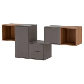 IKEA EKET ЭКЕТ, комбинация настенных шкафов, темно-серый / орех, 175x35x70 см 494.903.37 фото