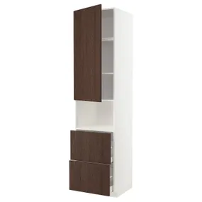 IKEA METOD МЕТОД / MAXIMERA МАКСІМЕРА, висока шафа для мікрох печі, 2 шухл, білий / СІНАРП коричневий, 60x60x240 см 494.617.16 фото