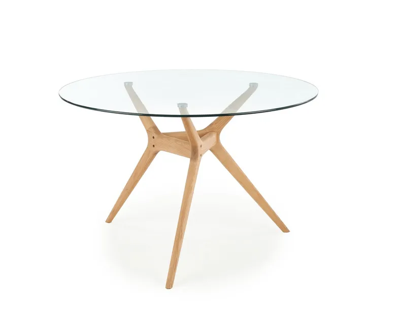 Стекляный стол кухонный HALMAR ASHMORE 120x77 см, столешница - прозрачная, ножка - натуральная фото №11