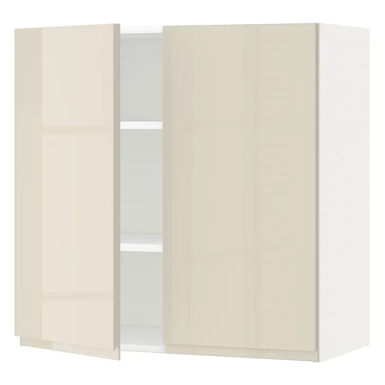 IKEA METOD МЕТОД, навісна шафа з полицями / 2 дверцят, білий / Voxtorp високий глянець світло-бежевий, 80x80 см 194.547.98 фото №1