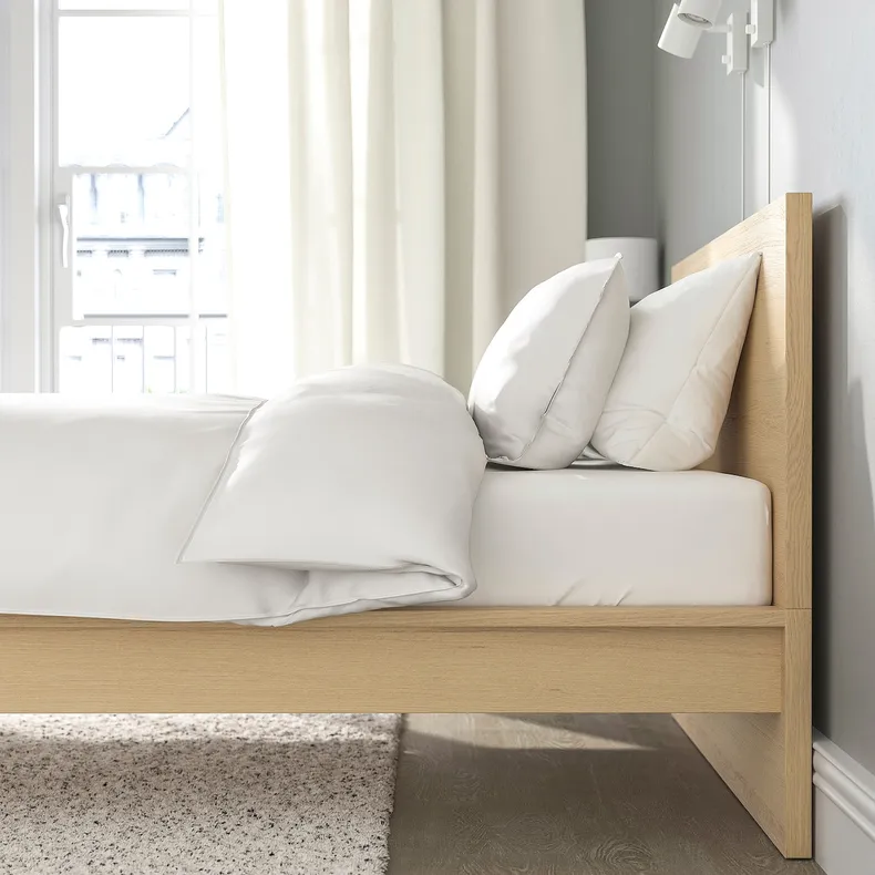 IKEA MALM МАЛЬМ, каркас ліжка з матрацом, Шпон дуба тонований білим / тверда деревина валевог, 120x200 см 995.440.45 фото №4