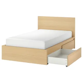 IKEA MALM МАЛЬМ, каркас кровати+2 кроватных ящика, дубовый шпон, беленый / Лонсет, 120x200 см 091.573.03 фото