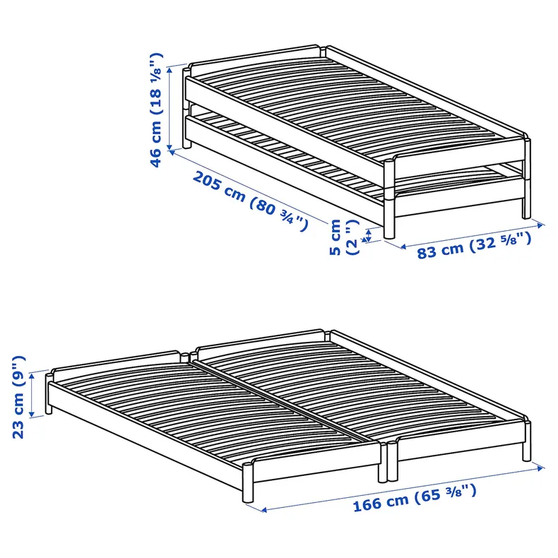 IKEA UTÅKER УТОКЕР, штабельоване ліжко з 2 матрацами, сосна/ОГОТНЕС жорсткий, 80x200 см 694.281.32 фото №12